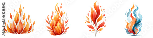 Dynamic, colorful flame illustrations showcasing vibrant reds, oranges, and warm yellows, ideal for creative design projects and visual impact in digital art