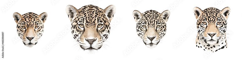 Fototapeta premium Beautiful leopard heads showcasing detailed features, expressive eyes in natural color tones, suitable for wildlife art, educational purposes, and nature-inspired designs
