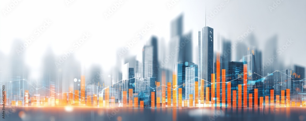 Obraz premium Abstract cityscape overlaid with financial data