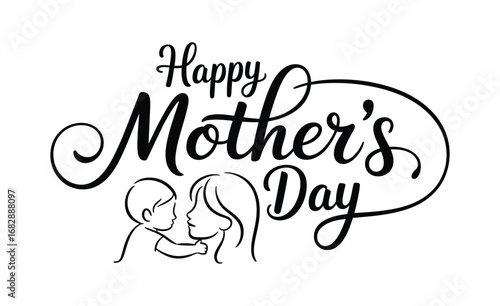 WebCherish the tender bond of a mother and child with this heartwarming 'Happy Mother's Day' calligraphy, perfect for celebrating maternal love and family.