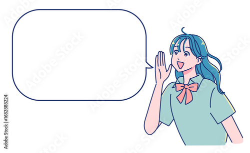 笑顔で声援を送るアニメ調の女子生徒