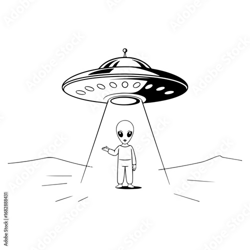 alien spaceship with man in the desert
