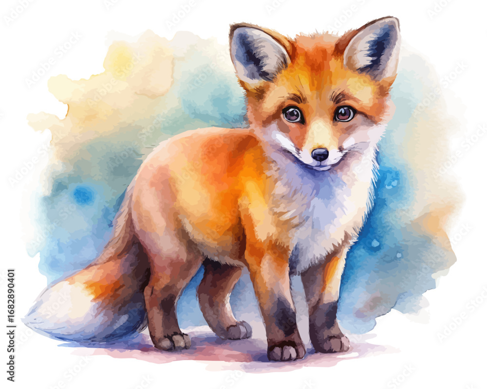 Fototapeta premium Watercolor baby fox animals