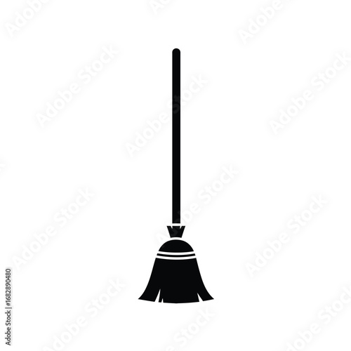 Black broomstick icon cleaning tool