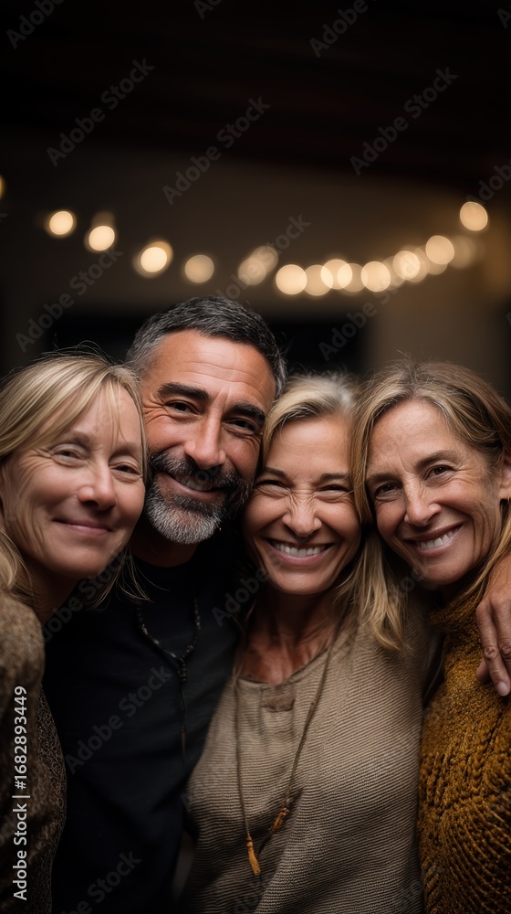 Fototapeta premium Warm family moment with soft holiday lights