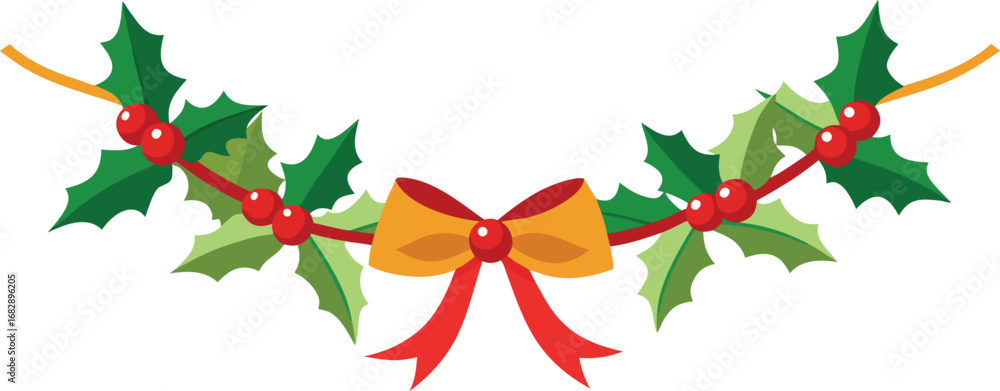 Fototapeta premium Christmas holly garland vector design. Floral garland for decoration