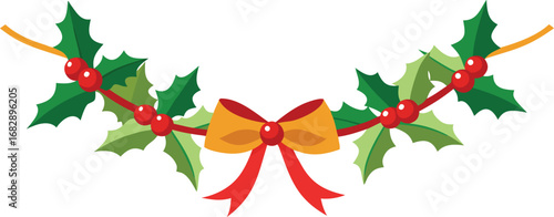 Christmas holly garland vector design. Floral garland for decoration