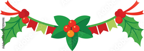 Christmas holly garland vector design. Floral garland for decoration