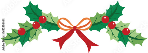 Christmas holly garland vector design. Floral garland for decoration
