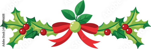 Christmas holly garland vector design. Floral garland for decoration