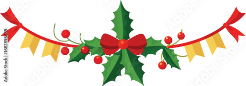 Christmas holly garland vector design. Floral garland for decoration
