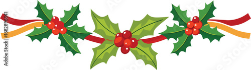 Christmas holly garland vector design. Floral garland for decoration
