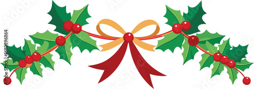 Christmas holly garland vector design. Floral garland for decoration