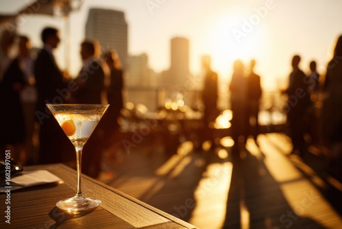 Sunset cocktail hour on a rooftop terrace
