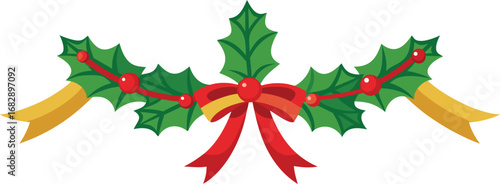 Christmas holly garland vector design. Floral garland for decoration