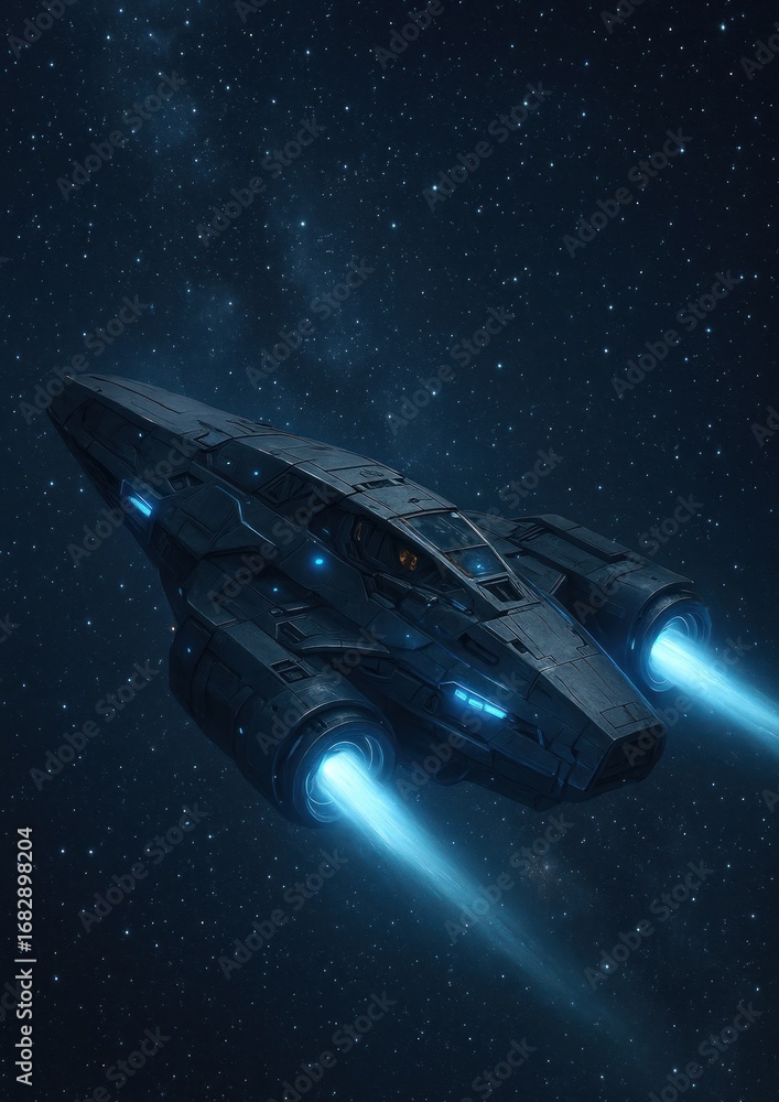 Obraz premium Futuristic spaceship in deep space.