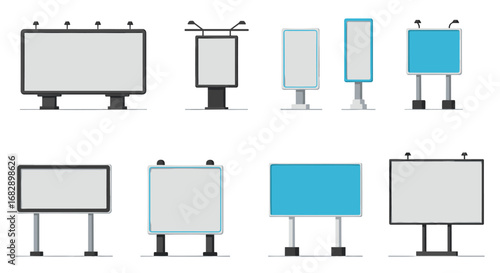 Collection of blank billboards in flat style for outdoor advertising design