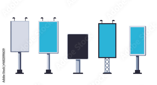 Set of outdoor billboards with minimalist design on white background