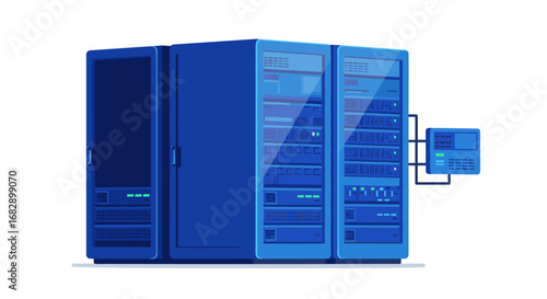 Modern data center servers with advanced networking and control panel