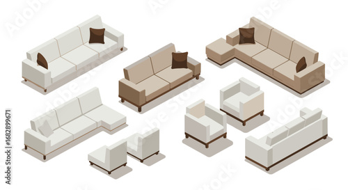 Modern isometric sofa designs with cushions for interior spaces