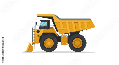 Flat construction dump truck on white background: industrial vehicle design