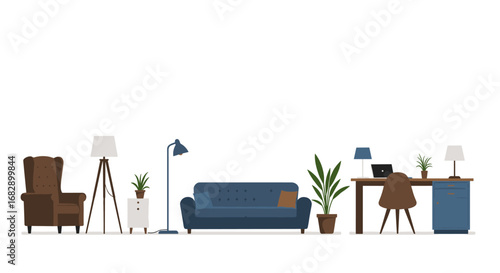 Cozy home living and workspace with modern furniture