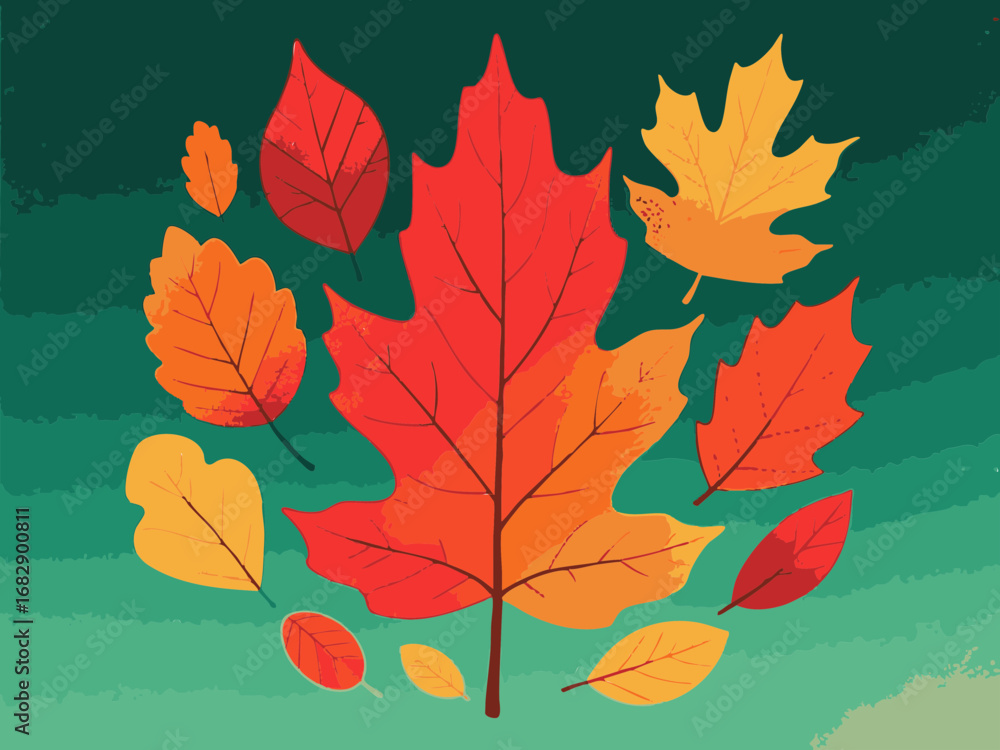 Fototapeta premium A simple and pop-inspired autumn illustration set. Cute. Simple. Event. Fallen leaves. Tree leaves.