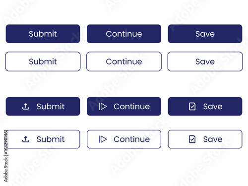 Web Buttons Submit Continue Save UI Design Elements button ux interface element website app application icon filled outlined flat dark blue