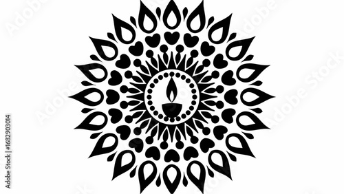 Circular design featuring a central candle surrounded by hearts and teardrop shapes pattern design silhouette