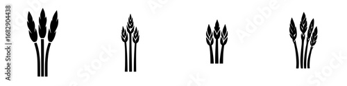 Stylized black-and-white vector illustration of asparagus in a minimalist design showcasing various clustered arrangements