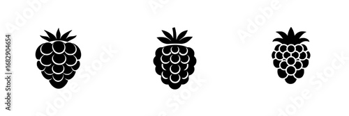 Simple black-and-white vector illustration of raspberry silhouettes in minimalist style