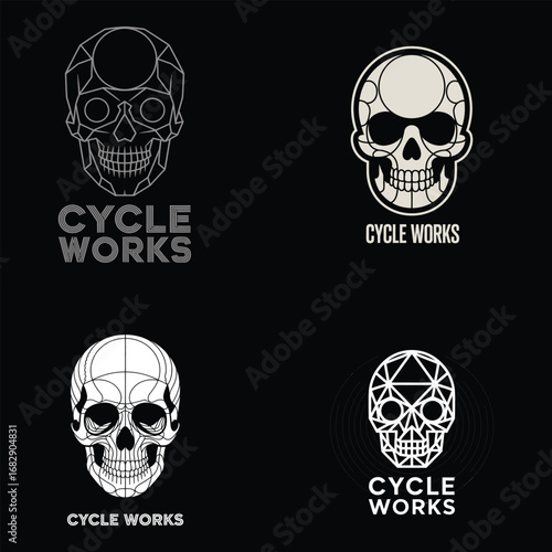 Geometric skull logos cycle works vector