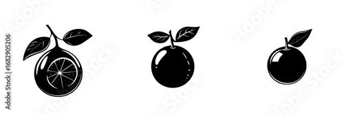 Creative vector illustration of minimalist black-and-white fruit silhouettes showcasing lemon, orange, and clementine designs
