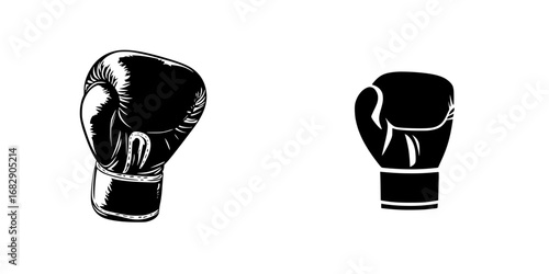 Boxing gloves silhouette vector illustration in black-and-white, showcasing minimalist design and simple shape perfect for sports-related graphics