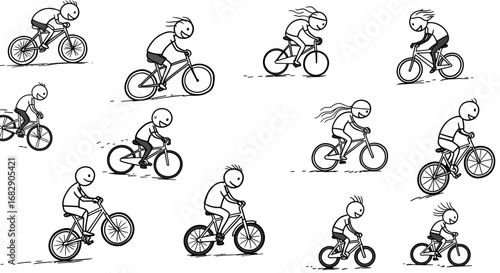 doodle stick figures riding bicycles
