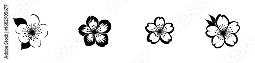 Elegant black-and-white vector illustrations of minimalist floral silhouettes in various styles