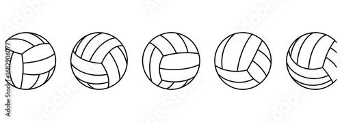 WebDynamic line art collection features five distinct volleyballs in a clean, modern style perfect for sports branding and graphic design projects