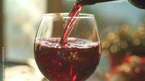 Close-up of wine being poured into a glass.