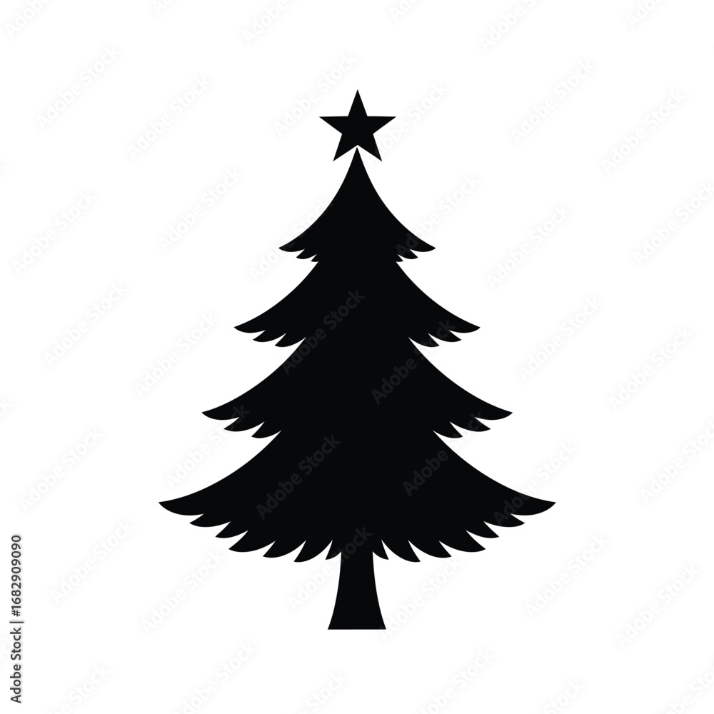 Obraz premium Black Christmas tree with star icon vector