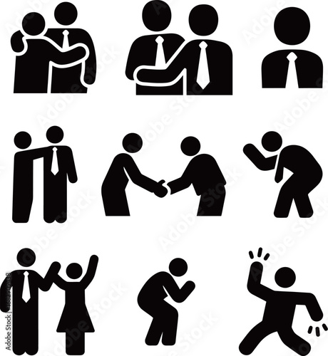 Vector illustration of diverse people in various social interactions and activities.