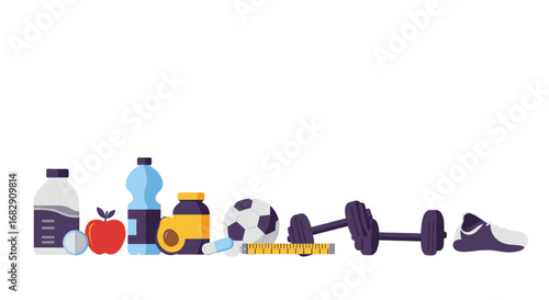 Healthy lifestyle equipment and nutrition essentials for fitness enthusiasts