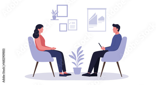 Flat style business meeting between colleagues in modern office setting