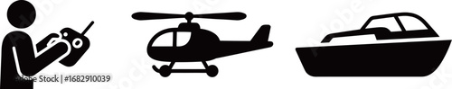 Enthusiastic individual operating remote-controlled helicopter and boat.