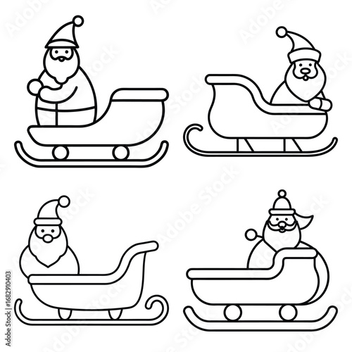 santa sleigh vector line art icon set