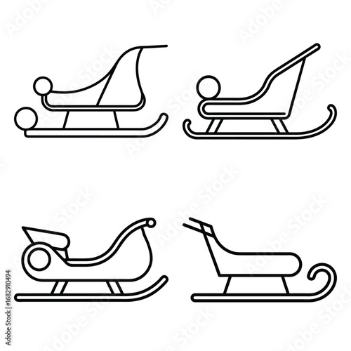 sledge vector line line art icon set