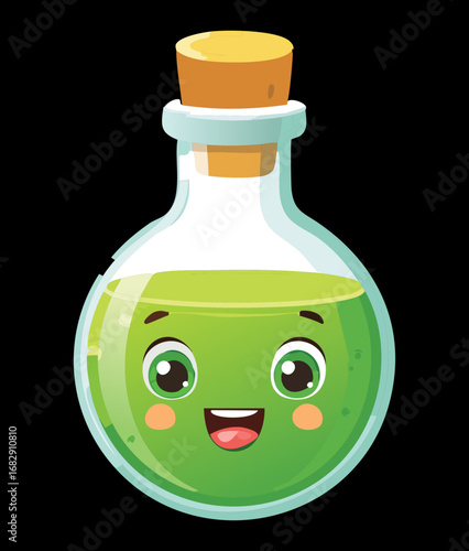 Whimsical potion bottle with cute face a magical elixir for spells halloween and fantasy designs charming and adorable