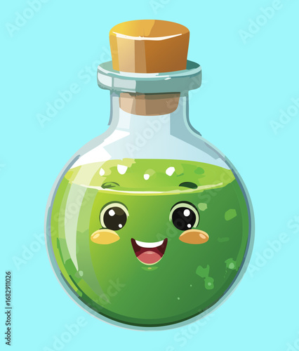 Whimsical potion bottle with cute face a magical elixir for spells halloween and fantasy designs charming and adorable