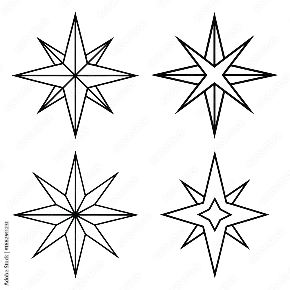 Fototapeta premium bethlehem star vector line art icon set