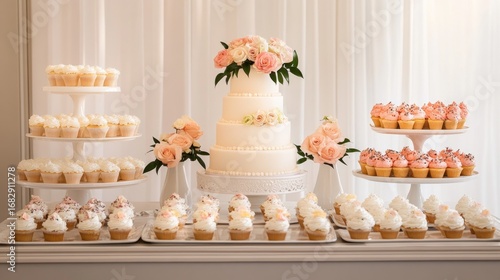 Wallpaper Mural Elegant dessert display with cupcakes and a wedding cake Torontodigital.ca