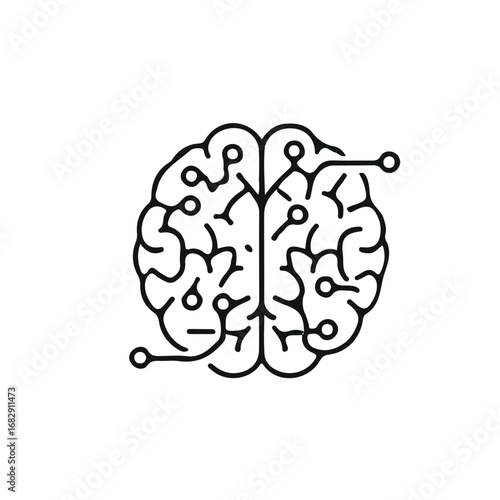 A minimalist brain-shaped icon designed with circuit-like lines, symbolizing artificial intelligence, technology, and digital innovation